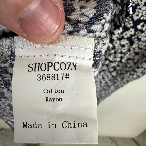 COZY Blue And White Floral V Neck Shift Dress Womens Size Large NWT Lightweight - Picture 12 of 15